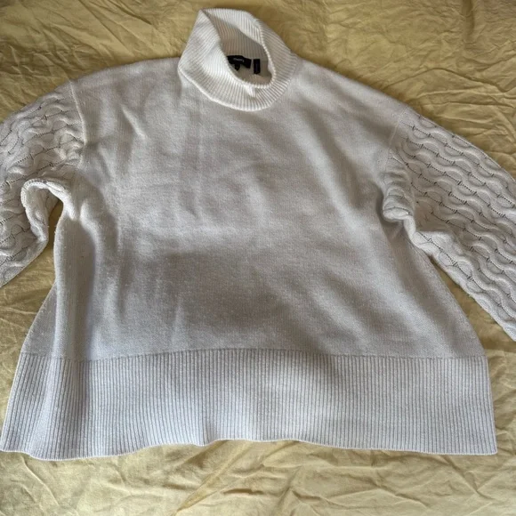 Theory 100% Cashmere Textured Sleeve Turtleneck Sweater – Ivory, Women’s M - Picture 7 of 10